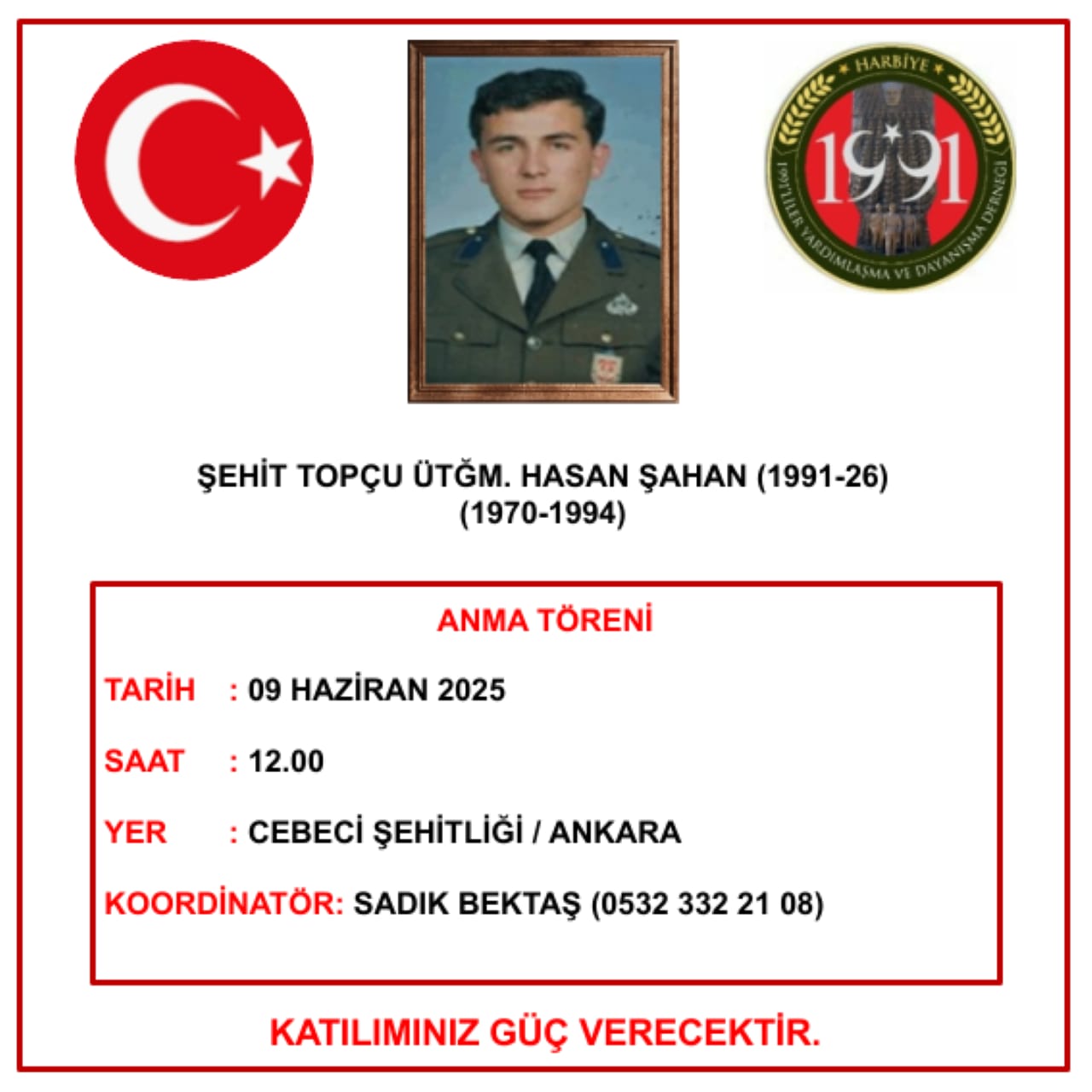 406.Şht.Topçu Ütğm.Hasan ŞAHAN Anma Töreni (09.06.2025)