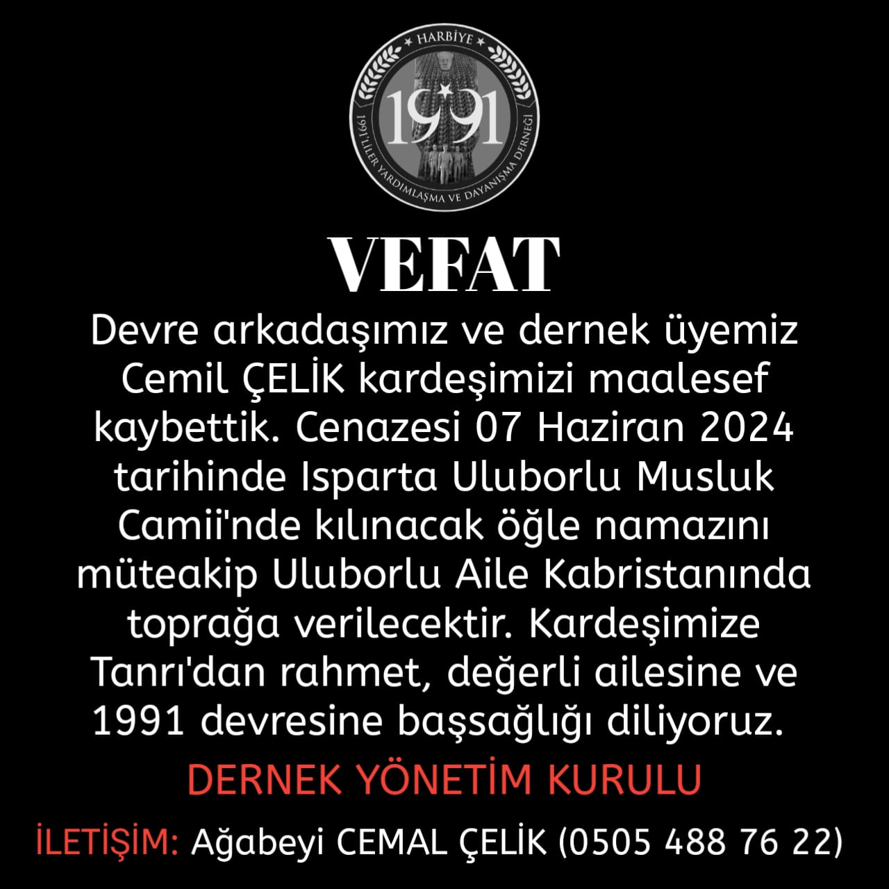 Cemil ÇELİK vefat etti