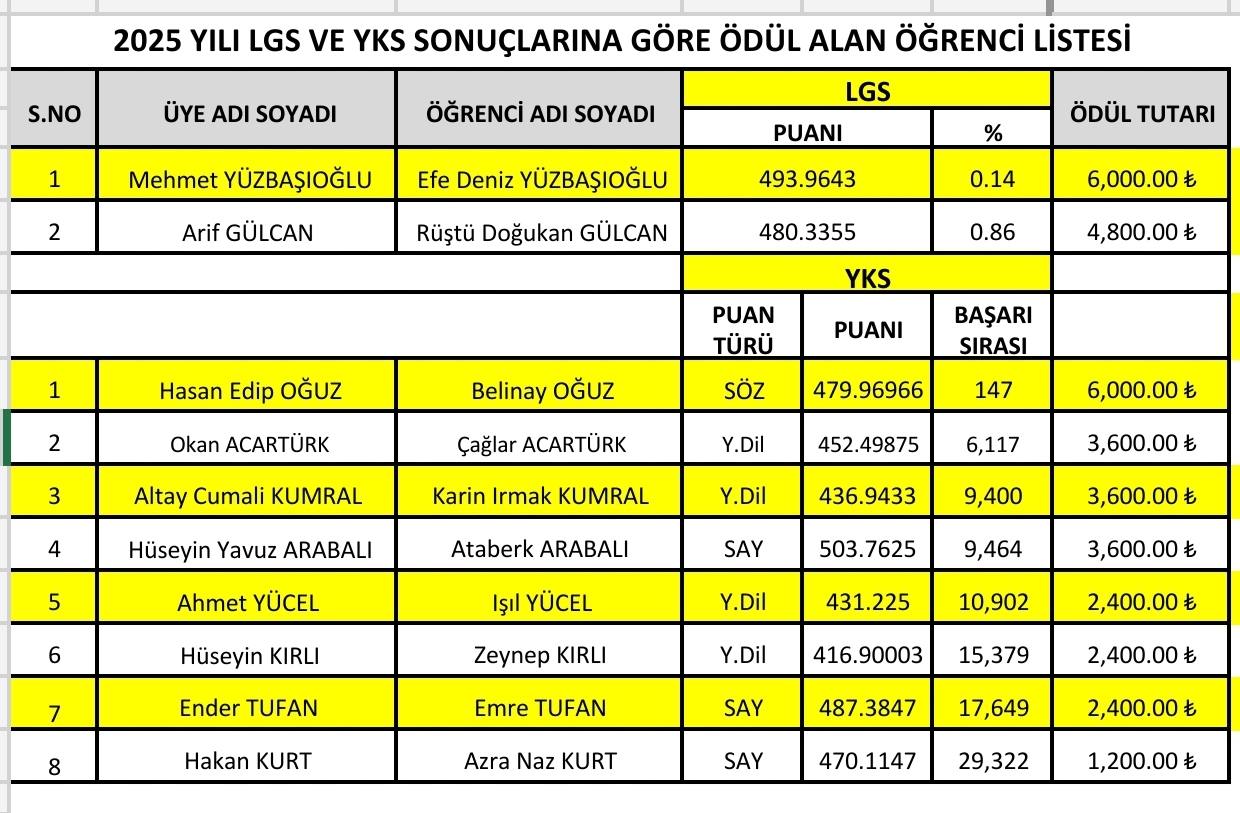 2025 Üstün Başarı Ödülü Lisesi 